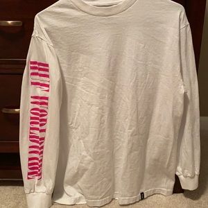 HUF plain white front with design on back